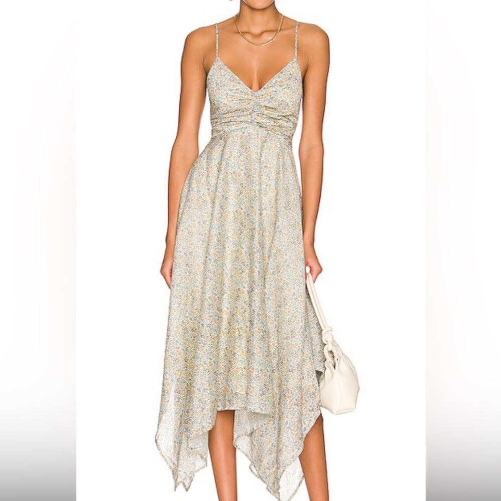 MINKPINK High Low Floral Dress - Cream and Blue